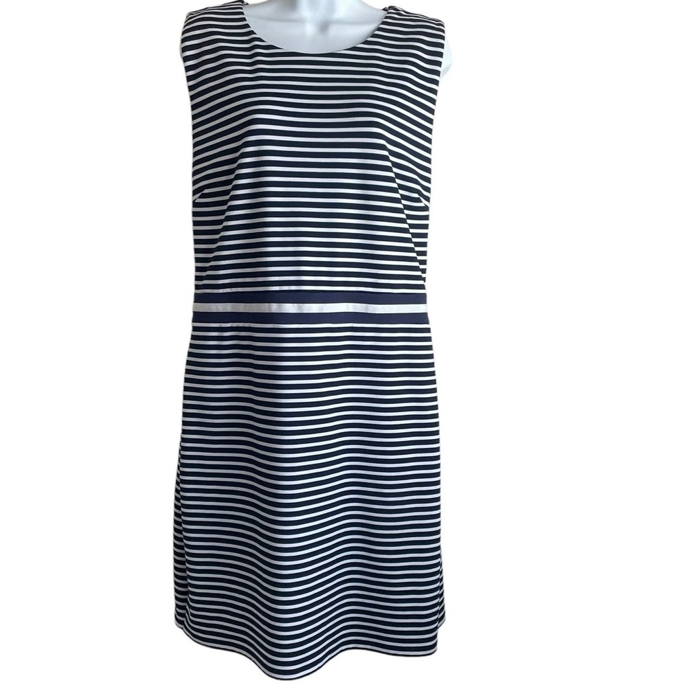 Draper James Striped Fit Flare Dress 2X Navy Preppy Coastal Resort Chic Style